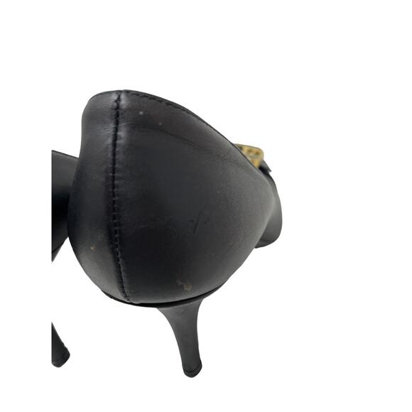 Fendi Womens Size 36.5 FF Buckle Pumps Heel Black Gold Leather Round Toe Slip On - Picture 6 of 12